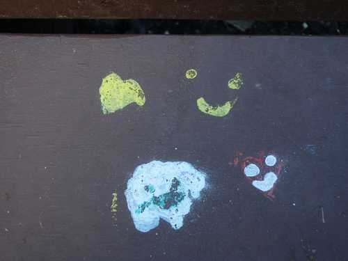 GDMBR: Wild Young Animal Impressions on the Picnic Table's Bench.