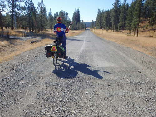 GDMBR: We are riding from a gravel road to a chip-seal road.