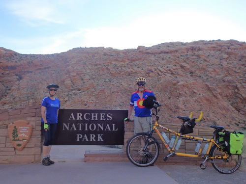 Dennis and Teresa Struck at the Entrance of Arches National Park, Utah.