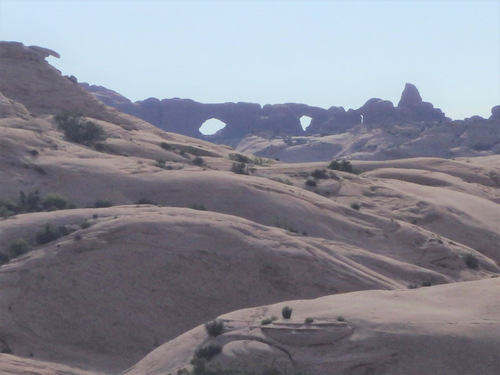 Our first (long distance telephoto) glimpse into the Arches.