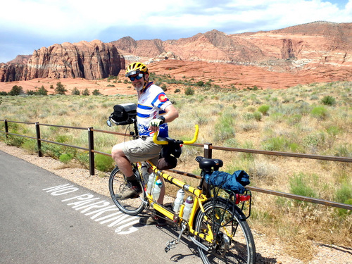 Dennis Struck and the Bee, Tandem Bike Tour, Snow Canyon, UT.
