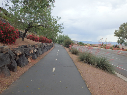 Cycling through a bicycle pathway in Santa Clara.