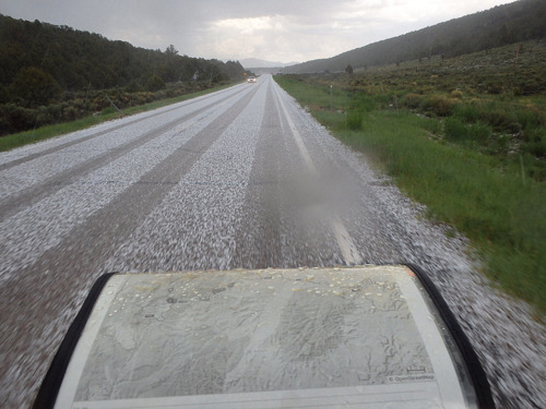 Our view of the hail from the cockpit.