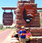 Dennis and Terry Struck with the Bee at the Entrance of Zion National Park