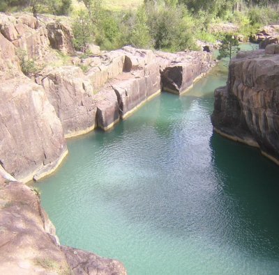 Bridge view of the Animas River, looking downstream.