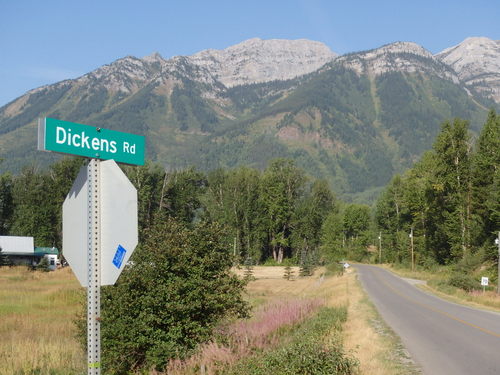 GDMBR: Dickens Road is our turn-off from Hwy 3 to ride into Fernie.