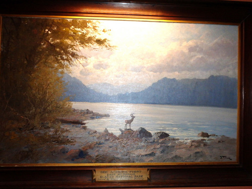 One of many oil paintings suspended in the Great Lodge.