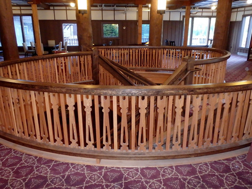 Many Glaciers Lodge's World Famous Double Spiral Staircase.