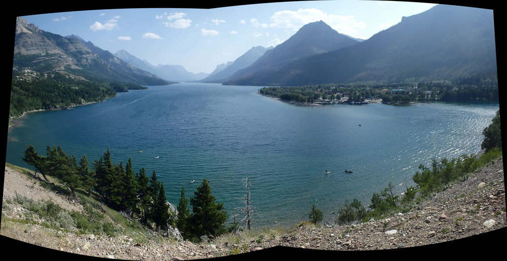 This is another western view from the Prince of Wales Lodge, looking across Middle Waterton Lake and the seasonal town of Waterton Park.