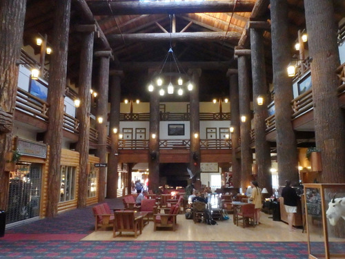 Standing in the center of the Great Room in Glacier Park Lodge looking north.
