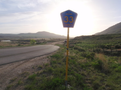 County Road 33 sign, bac klighted.