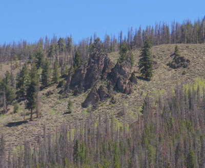 Hillside, volcanic remnants.