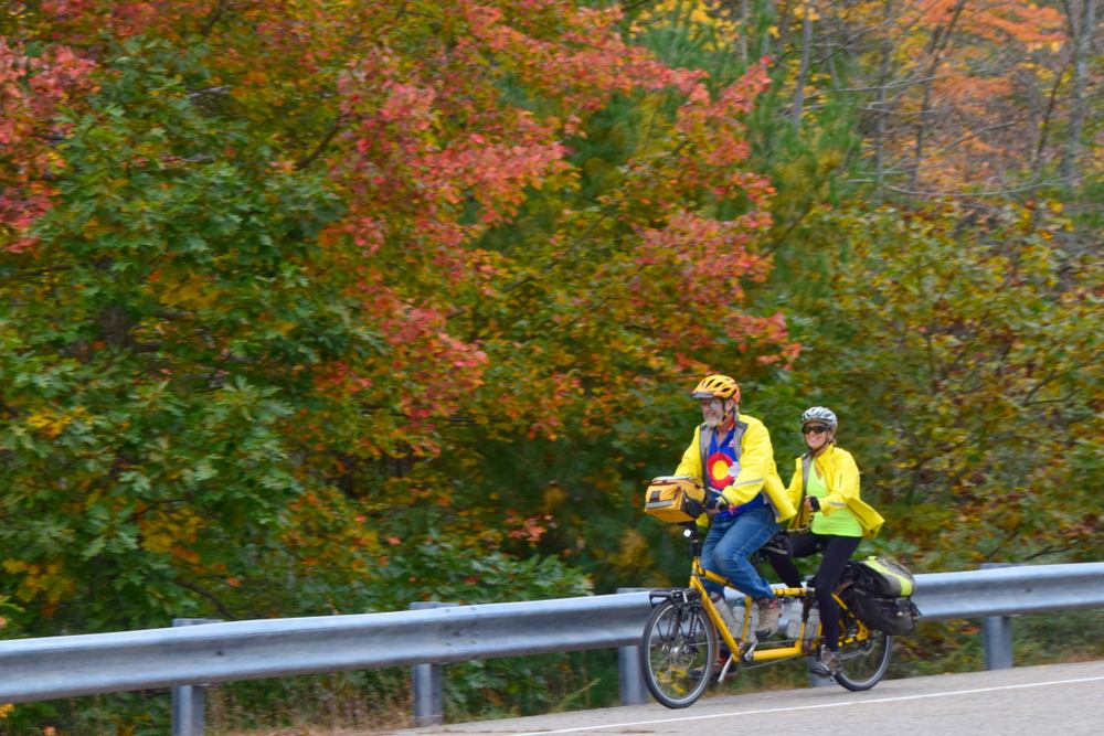Fall foliage and the Bee Riders (photo by Judy).