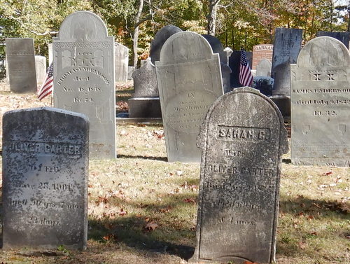 Cemetery, first row is 1900s, second row is 1800s, and the third row is 1700s.