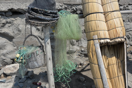 Fishing Nets & close up of boat paddle position.