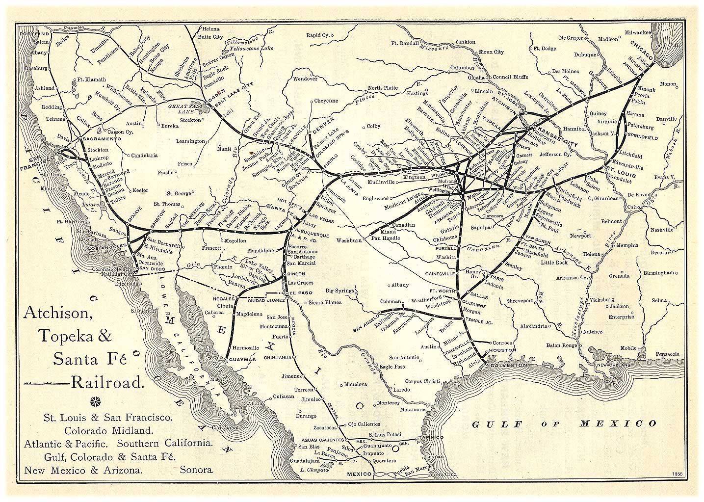 Early Santa Fe Railroad Map.
