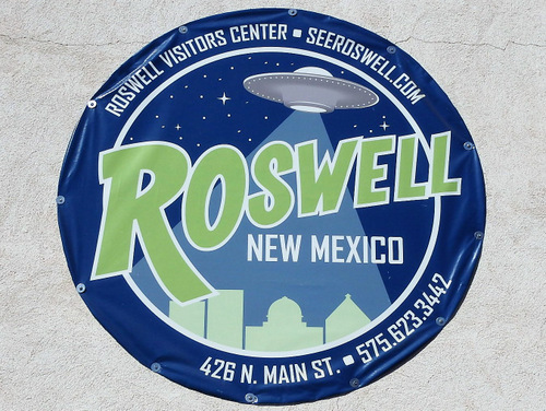 This is the Sign at the Roswell Roswell Visitors Center.