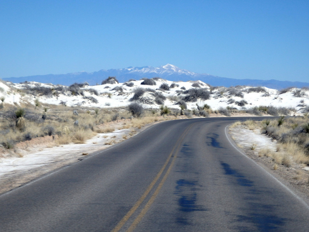 This short stretch of road in White Sands National Monument was eastbound and it faced Sierra Blanca in the Sacramento Mountains.