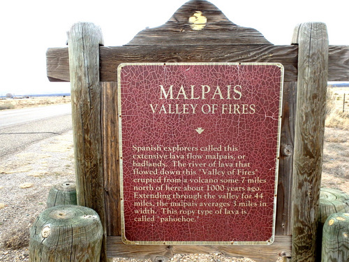 A road sign about the Malpais (Valley of Fires).