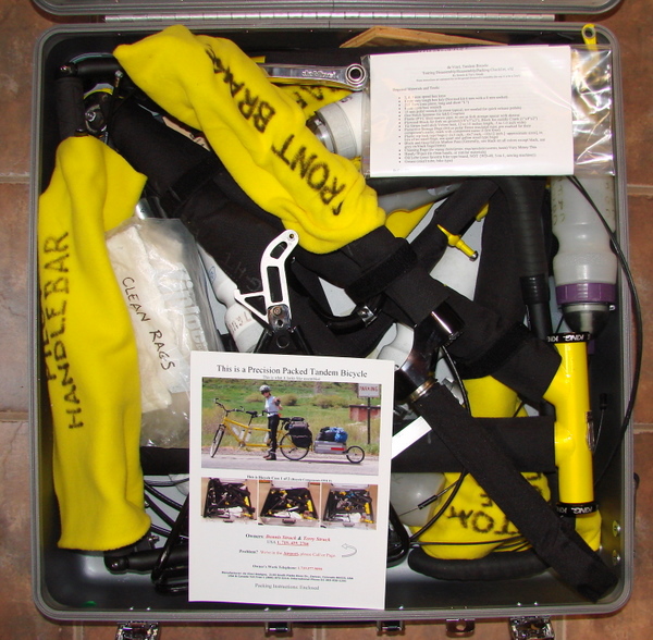 Properly packed bicycle in a case with
ownership documentation and itinerary.