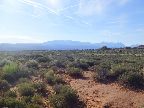 Arches NP desert floor, Abajo Mountain Range.