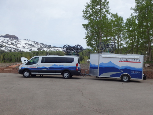 The Backroads Van is cooling down after a hard climb.