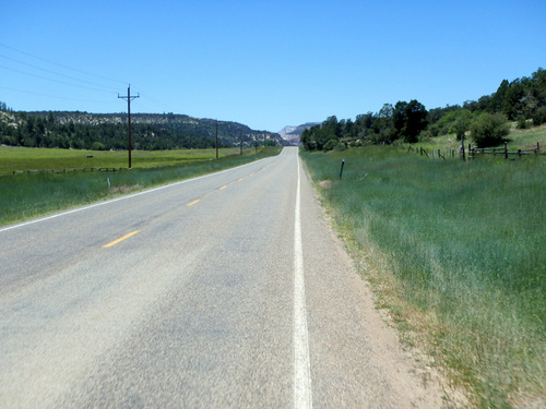 Riding UT-9 west to Zion NP.