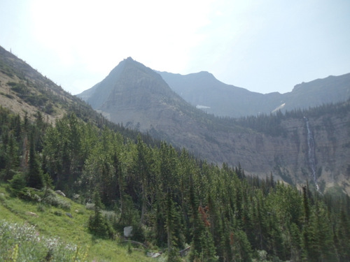 First peek at Crypt Lake Falls.