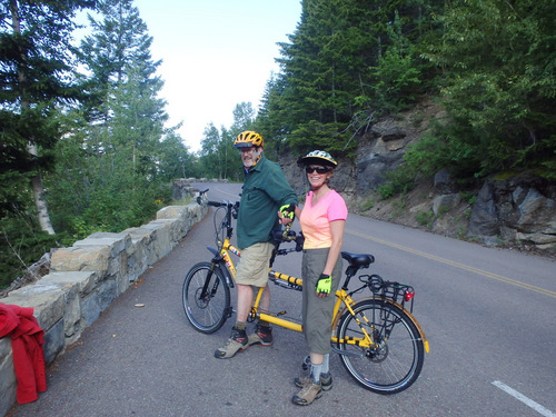 Dennis Struck, Terry Struck, and the Bee posing on the Going to the Sun Road (photo by another rider).