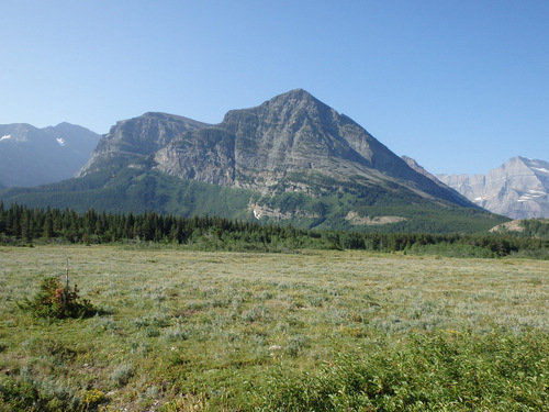 Cycling out of Many Glaciers Lodge, Glacier NP.