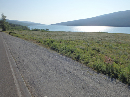 Cycling out of Many Glaciers Lodge, Glacier NP.