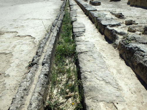 Water lined trough around the stadium.