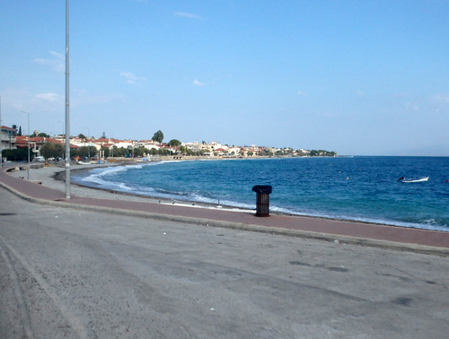 Cycling the Gulf of Corinth's coast.