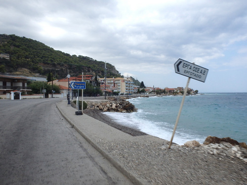 Cycling the Gulf of Corinth's coast.