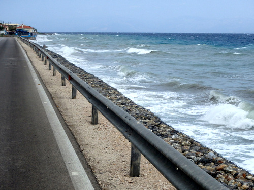 Cycling the Gulf of Corinth's coast.