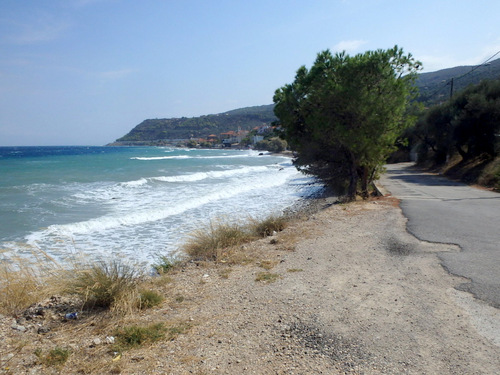 Cycling the Gulf of Corinth's coast.