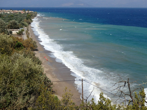 Cycling the Gulf of Corinth's coast.