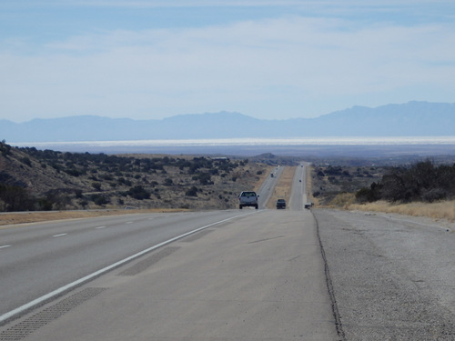 This is a view of White Sands from a hilltop.